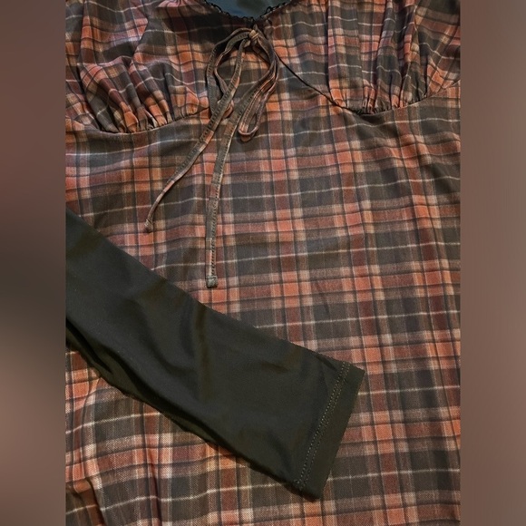 Guess vtg nwt check mesh mini dress mesh sleeve 90s school plaid sheer L - Picture 10 of 16